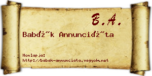Babák Annunciáta névjegykártya